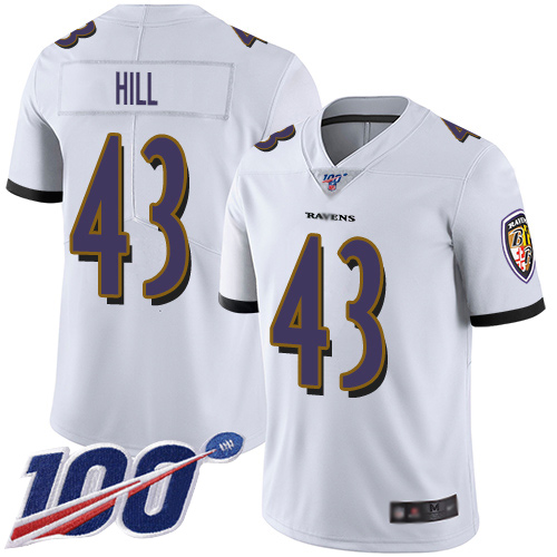 Baltimore Ravens Limited White Men Justice Hill Road Jersey NFL Football #43 100th Season Vapor Untouchable->baltimore ravens->NFL Jersey